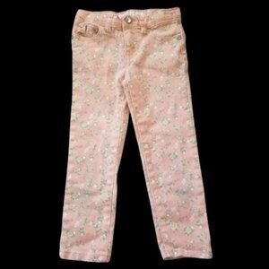 LULU LUV Peach Floral Print Denim Jeans Girls Size 4